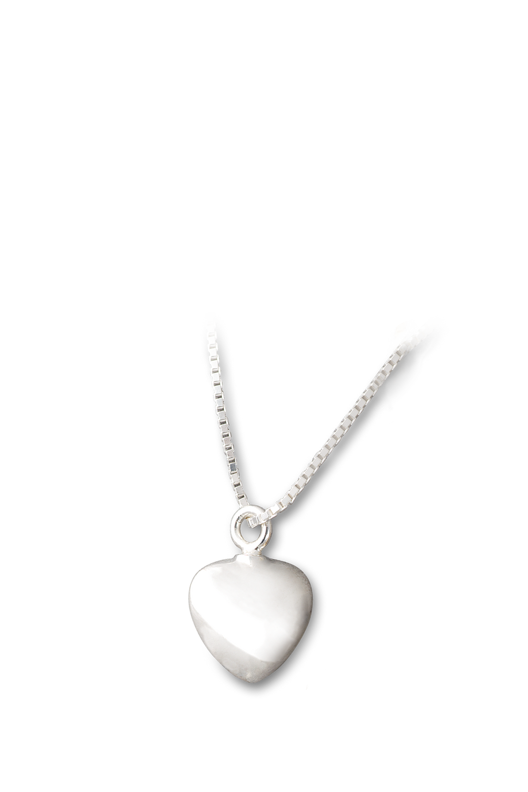 Ascheschmuck Mensch Herz Mini aus Sterlingsilber freigestellt auf weißem Hintergrund, kleiner Erinnerungsanhänger mit Gravur.