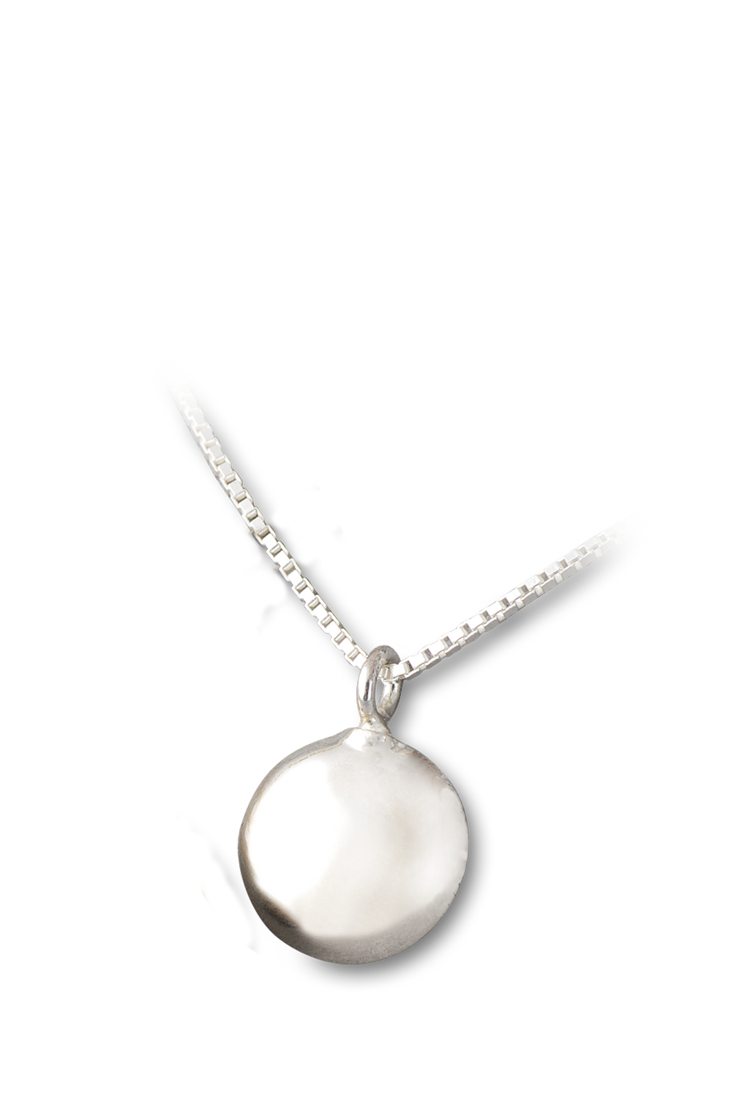 Ascheschmuck Mensch Kreis aus Sterlingsilber freigestellt auf weißem Hintergrund, Erinnerungsanhänger mit Gravur.