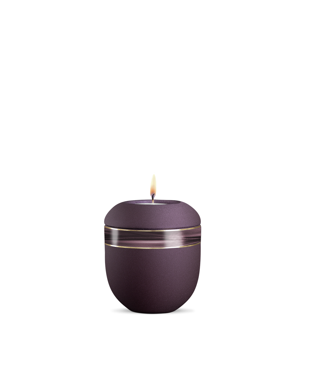 Gedenklicht für Verstorbene in Berry mit Wellendekor, Porzellan mit gebürstetem Golddekor, brennende Kerze.