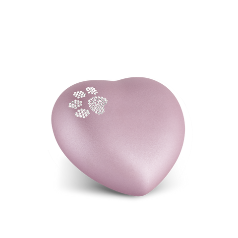 Tierurne - Keramik Herz rosé Pfote Kristalle 500ml