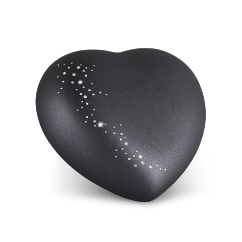 Tierurne - Keramik Herz schwarz Kristalle 1500ml