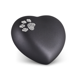 Tierurne - Keramik Herz schwarz Pfote Kristalle 1500ml