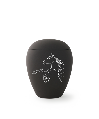 Tierurne - Keramik Pferdeurne, Pferdesilhouette aus Kristallen 1500ml