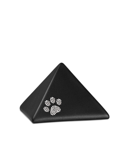 Tierurne - Keramik Pyramide schwarz Pfote Kristalle 500ml