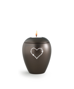 Tierurne - Keramik chocolat Herz mit Gedenklicht 500ml