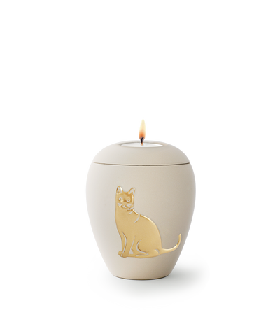 Tierurne - Keramik creme Katze Gedenklicht 500ml
