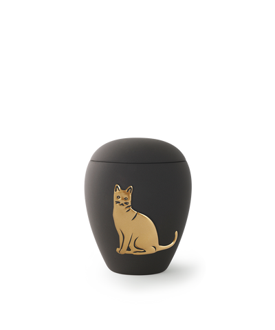 Tierurne - Keramik graphit Katze Gedenklicht 500ml