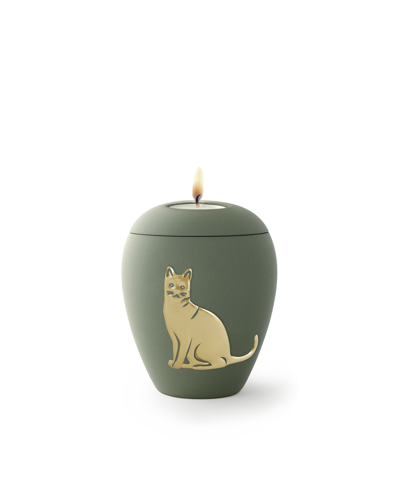 Tierurne - Keramik oliv Katze Gedenklicht 500ml