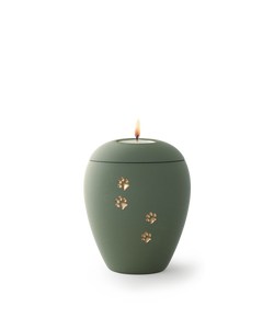 Tierurne - Keramik oliv Pfote Gedenklicht 500ml