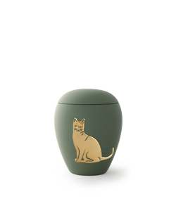 Tierurne - Keramik oliv Katze 500ml