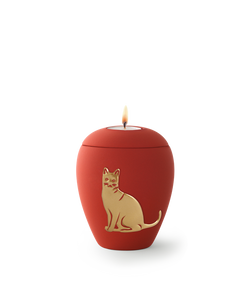 Tierurne - Keramik rubin Katze Gedenklicht 500ml