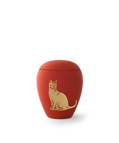 Tierurne - Keramik rubin Katze 500ml
