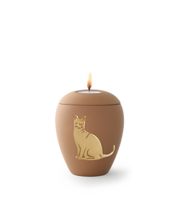 Tierurne - Keramik sand Katze Gedenklicht 500ml