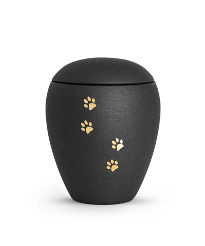Tierurne - Keramik vevelt schwarz Pfoten 2800ml