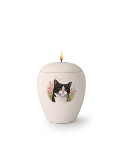 Tierurne - Keramik Katze mit Gedenklicht 500ml