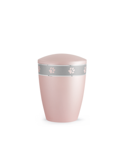 Tierurne - Naturstoff perlmutt rosé umlaufendes Pfotenmotiv 500ml